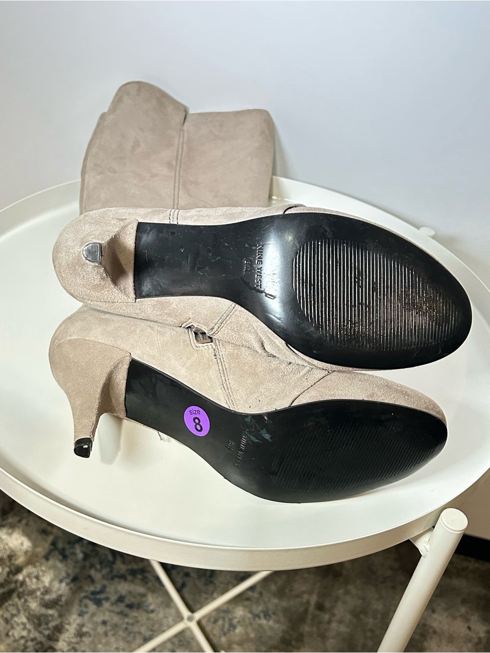 Nine West Suede Taupe Knee High Slouchy Kitten Heel Boots Size 8 - Picture 6 of 10